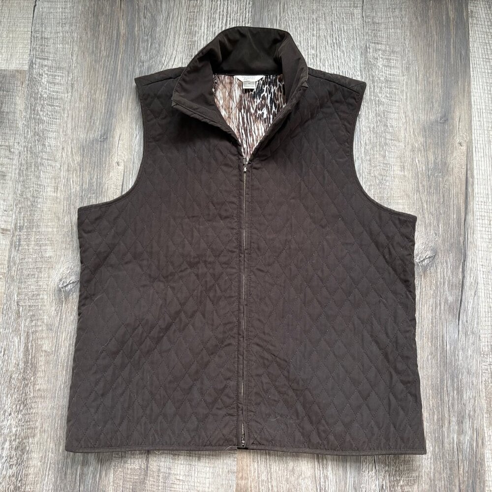 Christopher & Banks Vest Womens Size M Medium Brown Sleeveless Quilted
